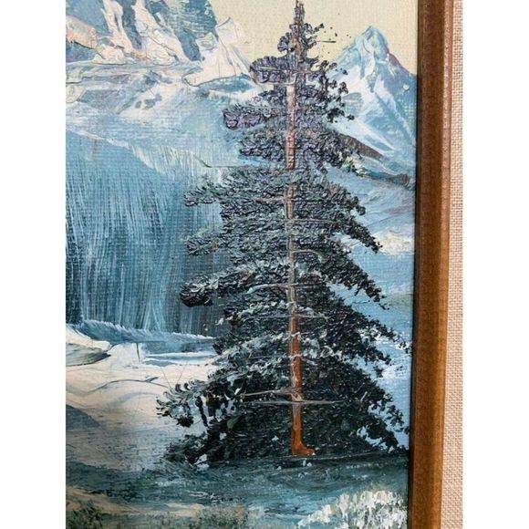 𝅺UNKNOWN Artist Oil Painting Beautiful Snowy Mountain Forest Landscape - Picture 6 of 10